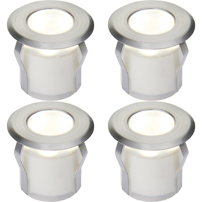 4 PACK Recessed Decking IP67 Guide Light - 0.8W Cool White LED - Stainless Steel