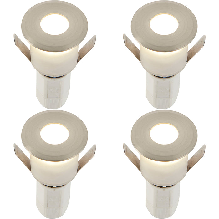 4 PACK Recessed Decking IP67 Guide Light - 1.2W Cool White LED - Satin Nickel