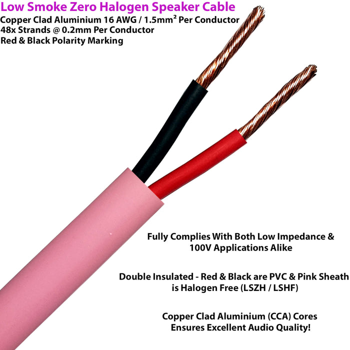 Low Smoke Speaker Cable - 16 AWG 1.5mm 6A - CCA LSZH 100V Double Insulated