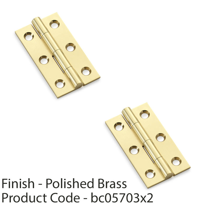 2 PACK PAIR Solid Brass Cabinet Butt Hinge 50mm Polished Brass Premium Cupboard 1
