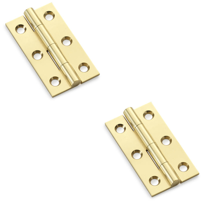 2 PACK PAIR Solid Brass Cabinet Butt Hinge 50mm Polished Brass Premium Cupboard