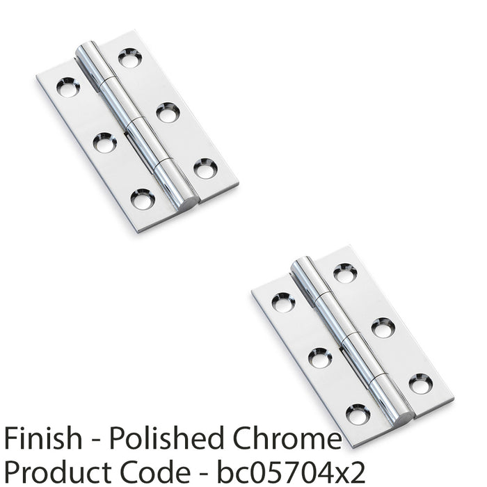 2 PACK PAIR Solid Brass Cabinet Butt Hinge 50mm Polished Chrome Premium Cupboard 1