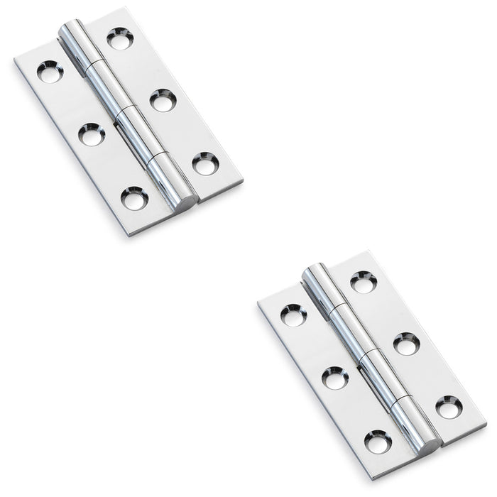 2 PACK PAIR Solid Brass Cabinet Butt Hinge 50mm Polished Chrome Premium Cupboard