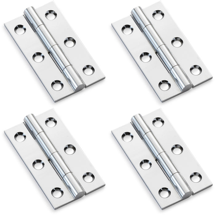 4 PACK PAIR Solid Brass Cabinet Butt Hinge 50mm Polished Chrome Premium Cupboard