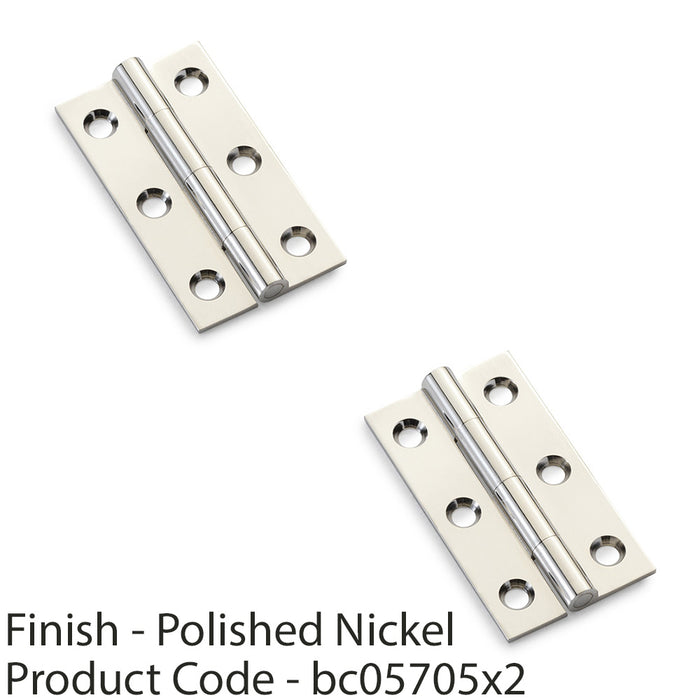 2 PACK PAIR Solid Brass Cabinet Butt Hinge 50mm Polished Nickel Premium Cupboard 1
