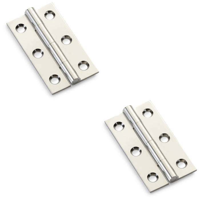 2 PACK PAIR Solid Brass Cabinet Butt Hinge 50mm Polished Nickel Premium Cupboard