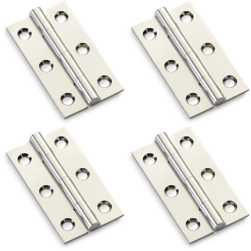 4 PACK PAIR Solid Brass Cabinet Butt Hinge 50mm Polished Nickel Premium Cupboard