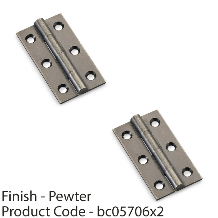 2 PACK PAIR Solid Brass Cabinet Butt Hinge 50mm Pewter Premium Cupboard Fixings 1