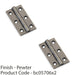 2 PACK PAIR Solid Brass Cabinet Butt Hinge 50mm Pewter Premium Cupboard Fixings 1