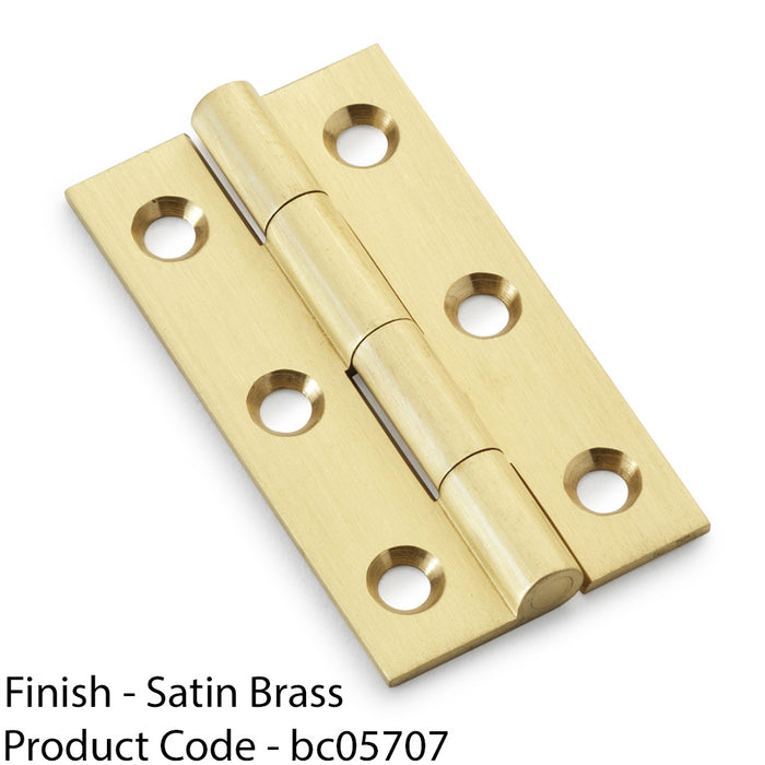 PAIR Solid Brass Cabinet Butt Hinge - 50mm - Satin Brass Premium Cupboard Fixing 1