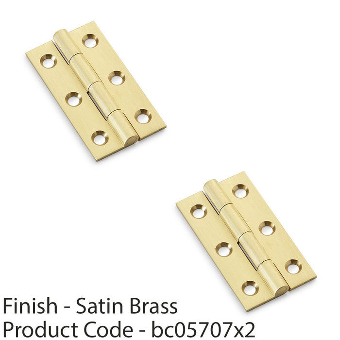 2x PAIR Solid Brass Cabinet Butt Hinge 50mm Satin Brass Premium Cupboard Fixing 1