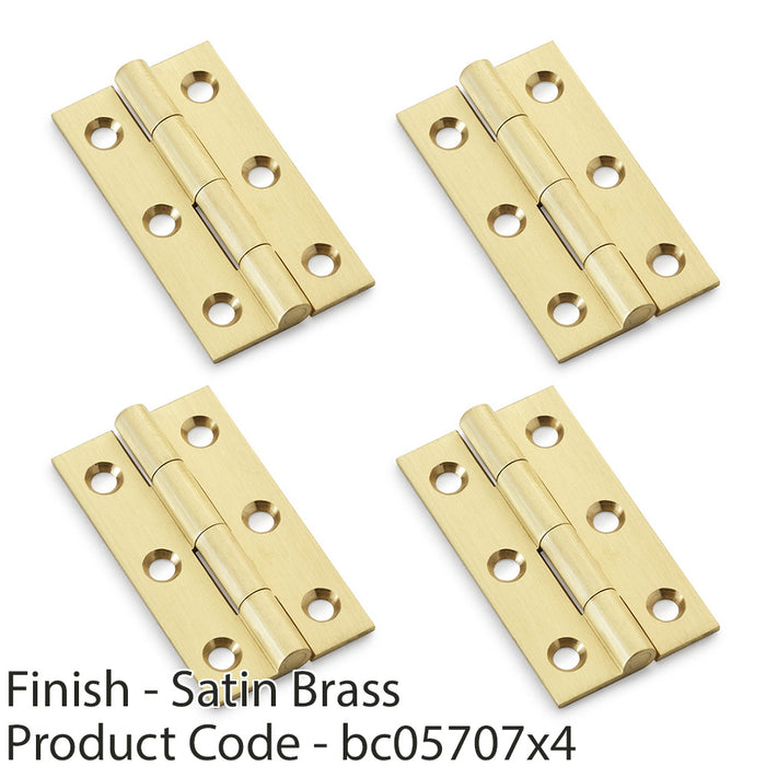 4x PAIR Solid Brass Cabinet Butt Hinge 50mm Satin Brass Premium Cupboard Fixing 1