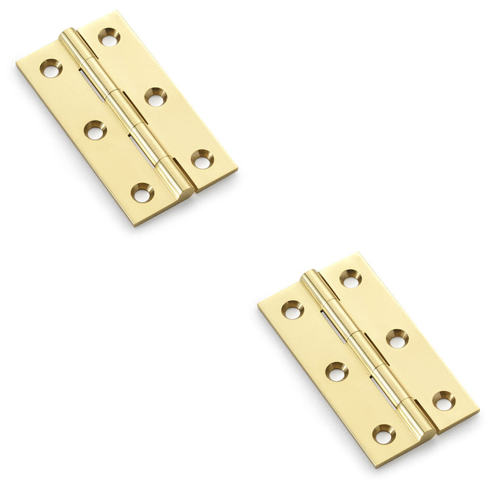 2 PACK PAIR Solid Brass Cabinet Butt Hinge 64mm Polished Brass Premium Cupboard