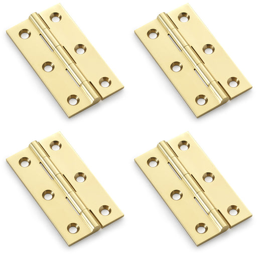 4 PACK PAIR Solid Brass Cabinet Butt Hinge 64mm Polished Brass Premium Cupboard