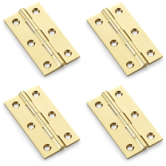 4 PACK PAIR Solid Brass Cabinet Butt Hinge 64mm Polished Brass Premium Cupboard