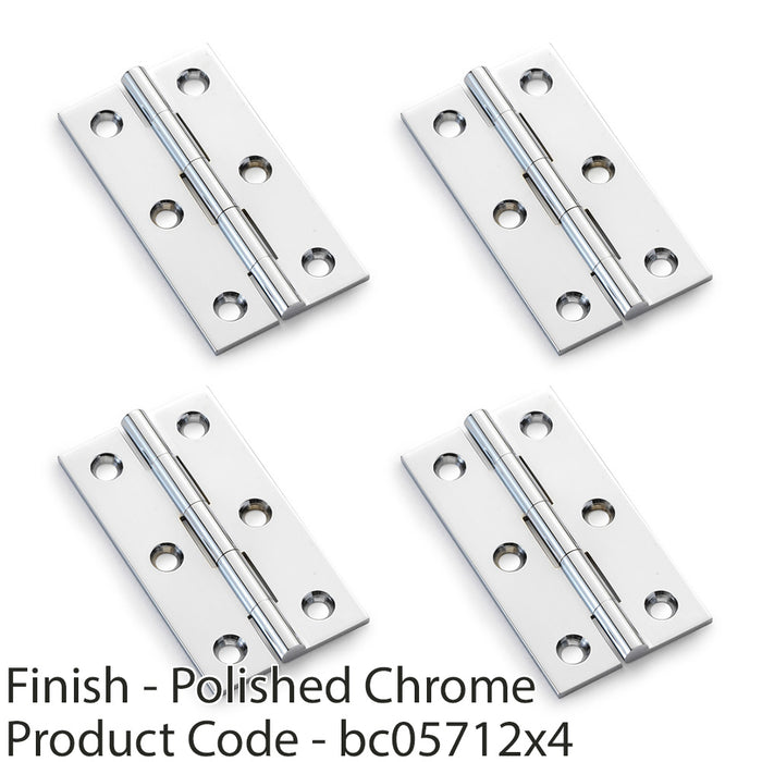 4 PACK PAIR Solid Brass Cabinet Butt Hinge 64mm Polished Chrome Premium Cupboard 1
