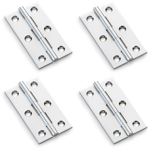 4 PACK PAIR Solid Brass Cabinet Butt Hinge 64mm Polished Chrome Premium Cupboard