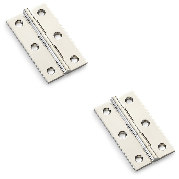 2 PACK PAIR Solid Brass Cabinet Butt Hinge 64mm Polished Nickel Premium Cupboard