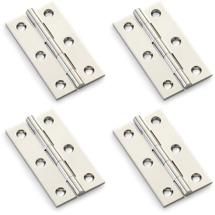 4 PACK PAIR Solid Brass Cabinet Butt Hinge 64mm Polished Nickel Premium Cupboard