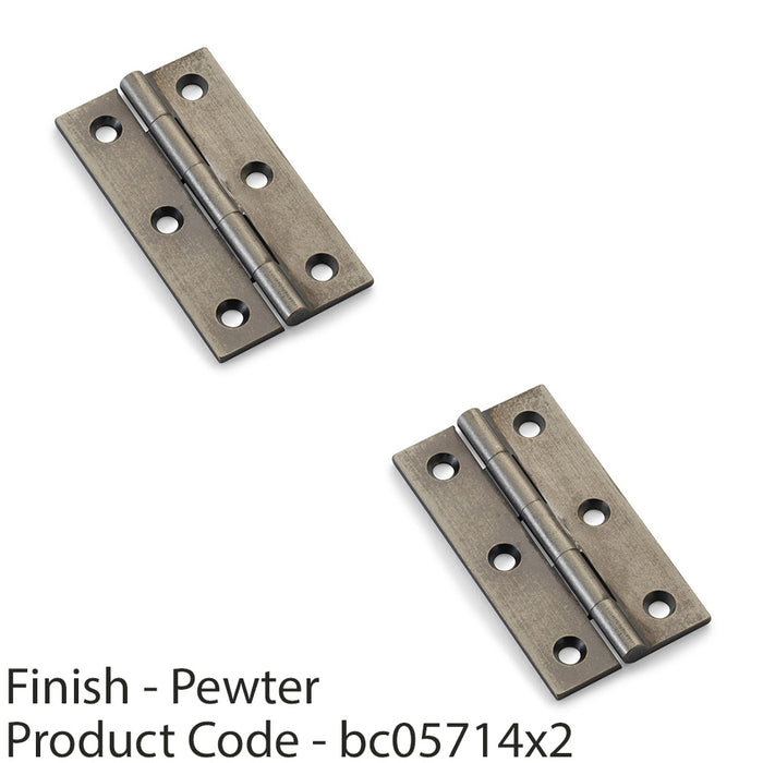 2 PACK PAIR Solid Brass Cabinet Butt Hinge 64mm Pewter Premium Cupboard Fixings 1