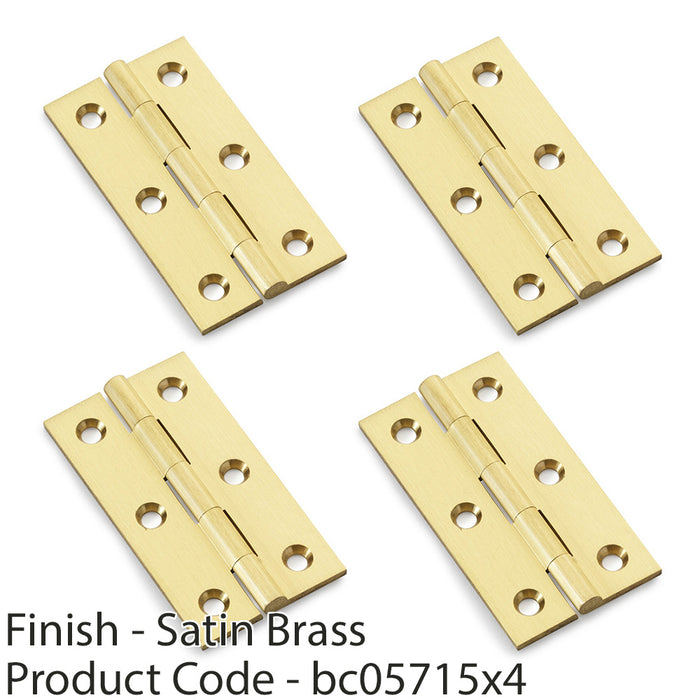 4x PAIR Solid Brass Cabinet Butt Hinge 64mm Satin Brass Premium Cupboard Fixing 1