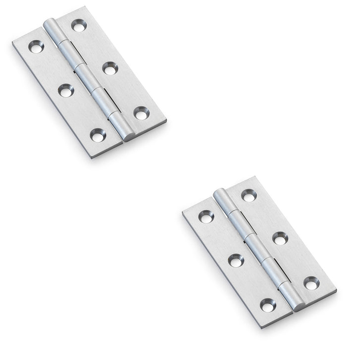 2 PACK PAIR Solid Brass Cabinet Butt Hinge 64mm Satin Chrome Premium Cupboard