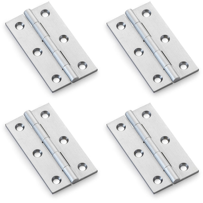 4 PACK PAIR Solid Brass Cabinet Butt Hinge 64mm Satin Chrome Premium Cupboard