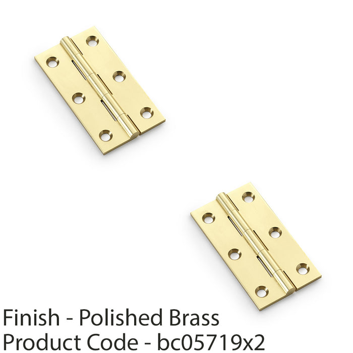 2 PACK PAIR Solid Brass Cabinet Butt Hinge 75mm Polished Brass Premium Cupboard 1