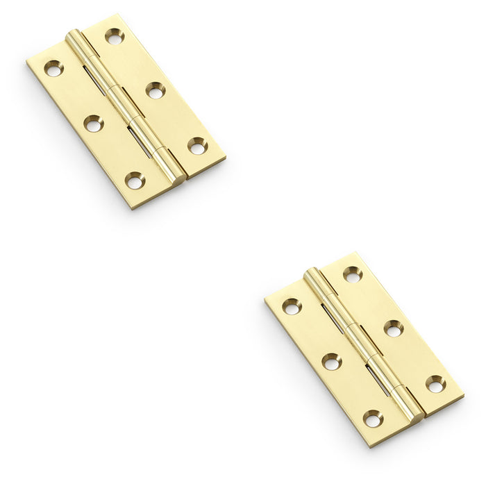 2 PACK PAIR Solid Brass Cabinet Butt Hinge 75mm Polished Brass Premium Cupboard