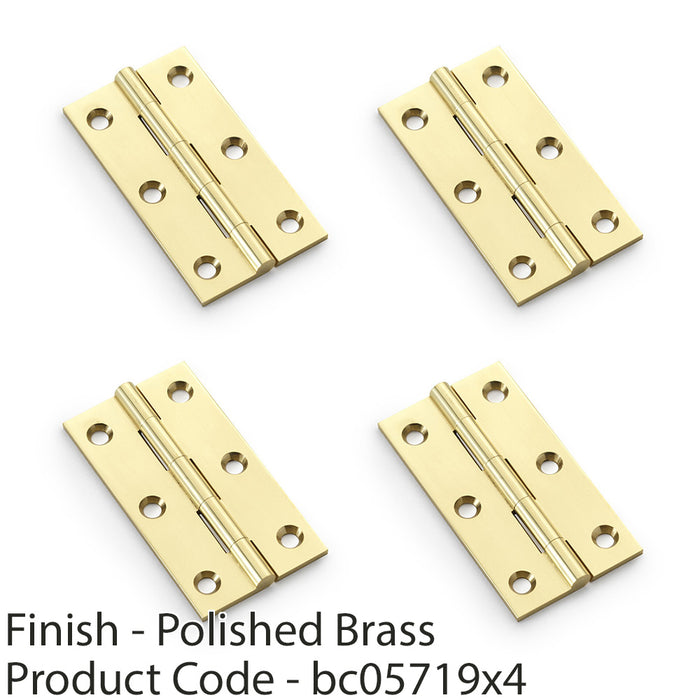 4 PACK PAIR Solid Brass Cabinet Butt Hinge 75mm Polished Brass Premium Cupboard 1