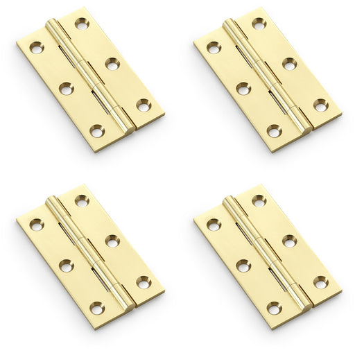 4 PACK PAIR Solid Brass Cabinet Butt Hinge 75mm Polished Brass Premium Cupboard