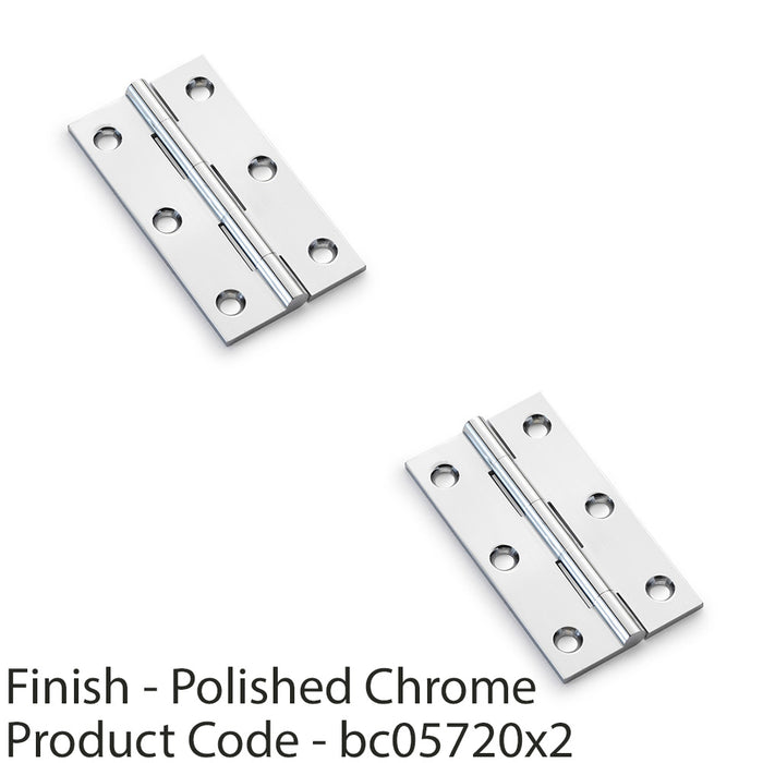 2 PACK PAIR Solid Brass Cabinet Butt Hinge 75mm Polished Chrome Premium Cupboard 1