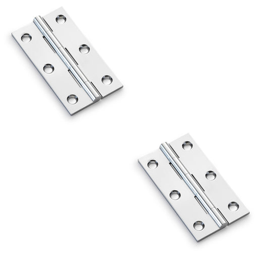 2 PACK PAIR Solid Brass Cabinet Butt Hinge 75mm Polished Chrome Premium Cupboard