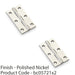 2 PACK PAIR Solid Brass Cabinet Butt Hinge 75mm Polished Nickel Premium Cupboard 1