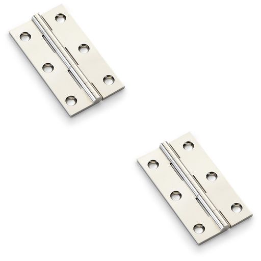 2 PACK PAIR Solid Brass Cabinet Butt Hinge 75mm Polished Nickel Premium Cupboard