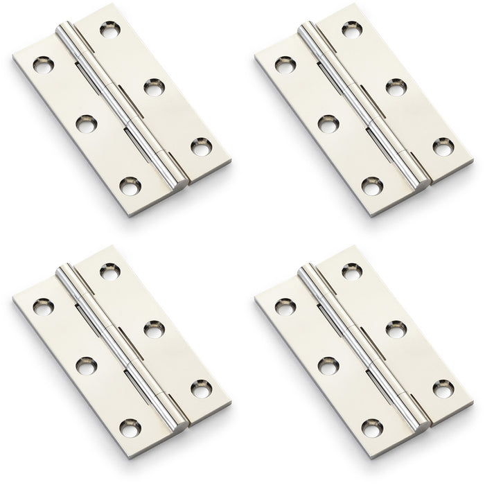 4 PACK PAIR Solid Brass Cabinet Butt Hinge 75mm Polished Nickel Premium Cupboard
