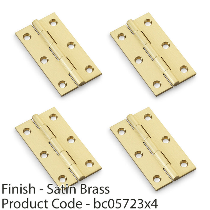 4x PAIR Solid Brass Cabinet Butt Hinge 75mm Satin Brass Premium Cupboard Fixing 1