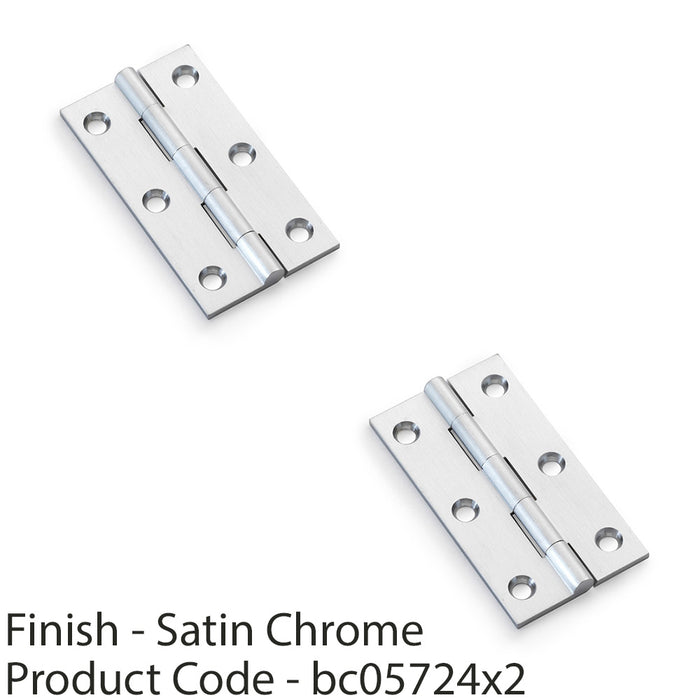 2 PACK PAIR Solid Brass Cabinet Butt Hinge 75mm Satin Chrome Premium Cupboard 1