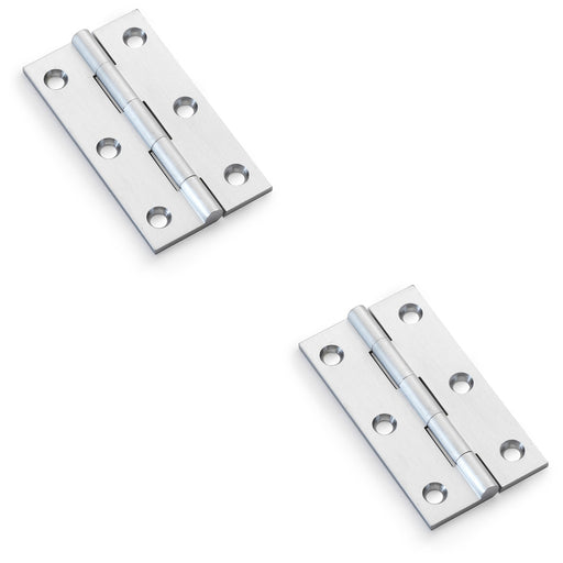 2 PACK PAIR Solid Brass Cabinet Butt Hinge 75mm Satin Chrome Premium Cupboard