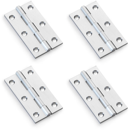 4 PACK PAIR Solid Brass Cabinet Butt Hinge 75mm Satin Chrome Premium Cupboard