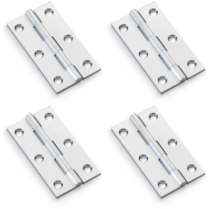 4 PACK PAIR Solid Brass Cabinet Butt Hinge 75mm Satin Chrome Premium Cupboard