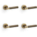 4 PACK SOLID BRASS Knurled Door Handle Set Antique Brass Angled Lever Round Rose