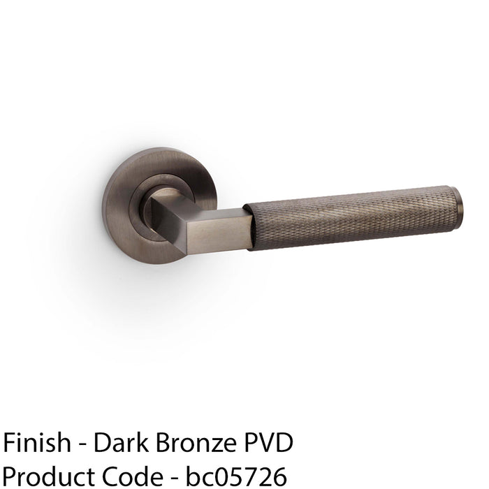 SOLID BRASS Knurled Door Handle Set - Dark Bronze Angled Lever On Round Rose 1