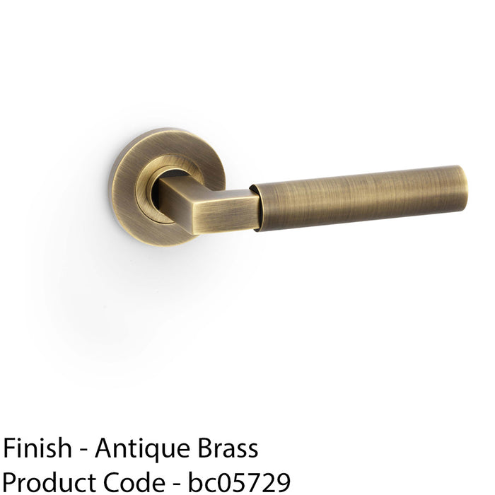 SOLID BRASS Smooth Door Handle Set - Antique Brass Angled Lever On Round Rose 1