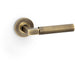 SOLID BRASS Smooth Door Handle Set - Antique Brass Angled Lever On Round Rose