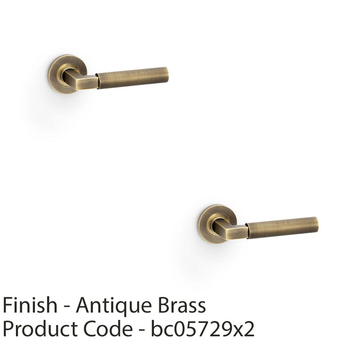 2 PACK SOLID BRASS Smooth Door Handle Set Antique Brass Angled Lever Round Rose 1