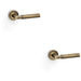 2 PACK SOLID BRASS Smooth Door Handle Set Antique Brass Angled Lever Round Rose