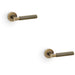 2 PACK SOLID BRASS Reeded Door Handle Set Antique Brass Angled Lever Round Rose