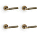 4 PACK SOLID BRASS Reeded Door Handle Set Antique Brass Angled Lever Round Rose