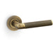 SOLID BRASS Knurled Door Handle Set - Antique Brass Mitred Lever On Round Rose